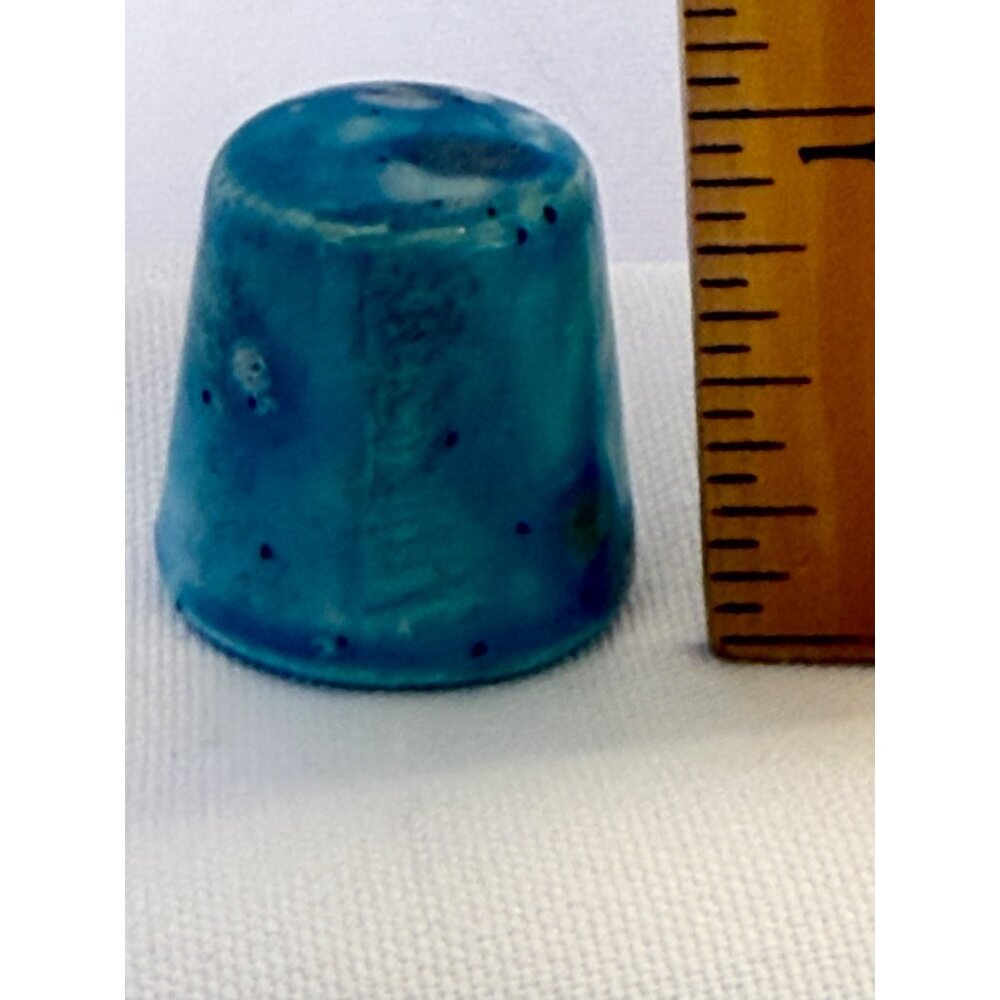 Vintage Set Of 5 Handmade Ceramic Thimbles Blue Yellow White Speckled Designs - Picture 4 of 16